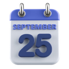 25th September Calendar Icon 3D Render