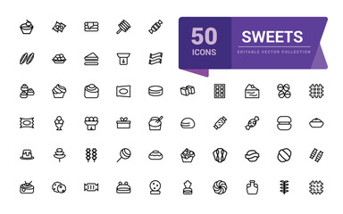 Sweet and pastry icons set. Pixel perfect, minimalistic web and UI icon. Outline icon collections. Editable vector illustration.
