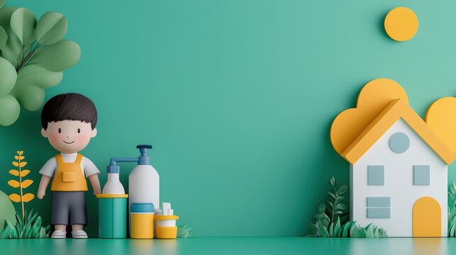 Eco-Friendly Education: Scene of Children Learning About Water Conservation at School, Selective Focus, with Copy Space