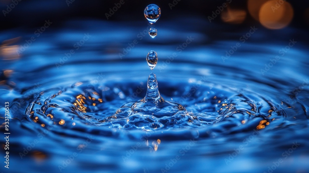 Sticker water drop splashing in blue