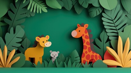 Jungle Adventure - Vibrant 3D Cartoon Safari with Playful Animals in Ultra HD Illustration, Copy Space, Selective Focus on Foreground