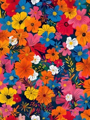 seamless pattern with flowers yellow, red, pink, blue, green
