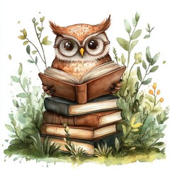 Wise Owl Immersed in Book Knowledge