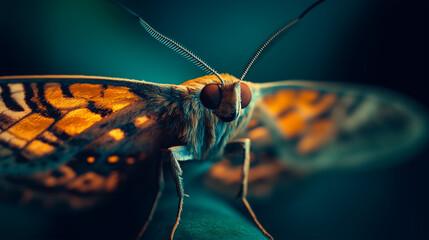 Minimalist vintage moth close up with bright, clear colors background