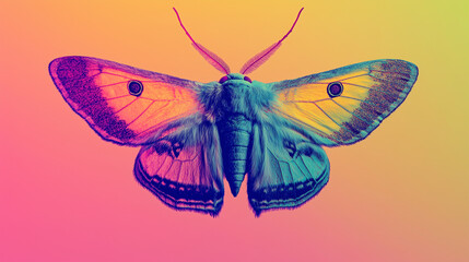 Obraz premium Minimalist vintage moth close-up with bright, clear colors background