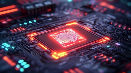 Obraz premium Fingerprint Scan on Circuit Board - Cyber Security Technology