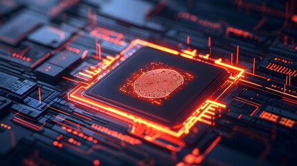 Fototapeta premium Fingerprint Security on Futuristic Circuit Board