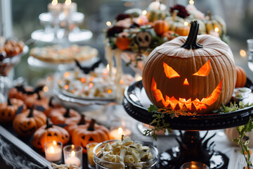 Halloween party table. Table with treats for Halloween party.