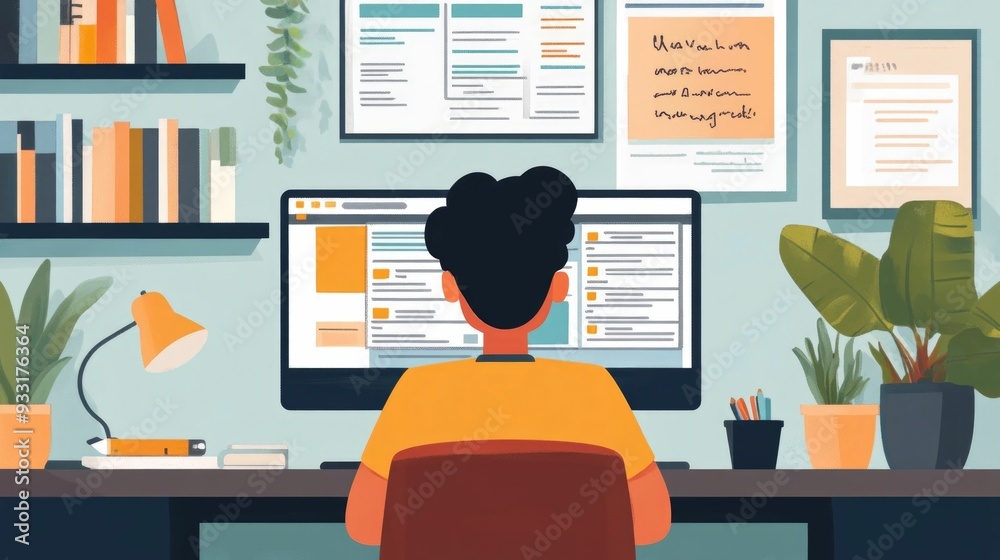 Poster flat design of a virtual language learning class or online education platform students and teacher c