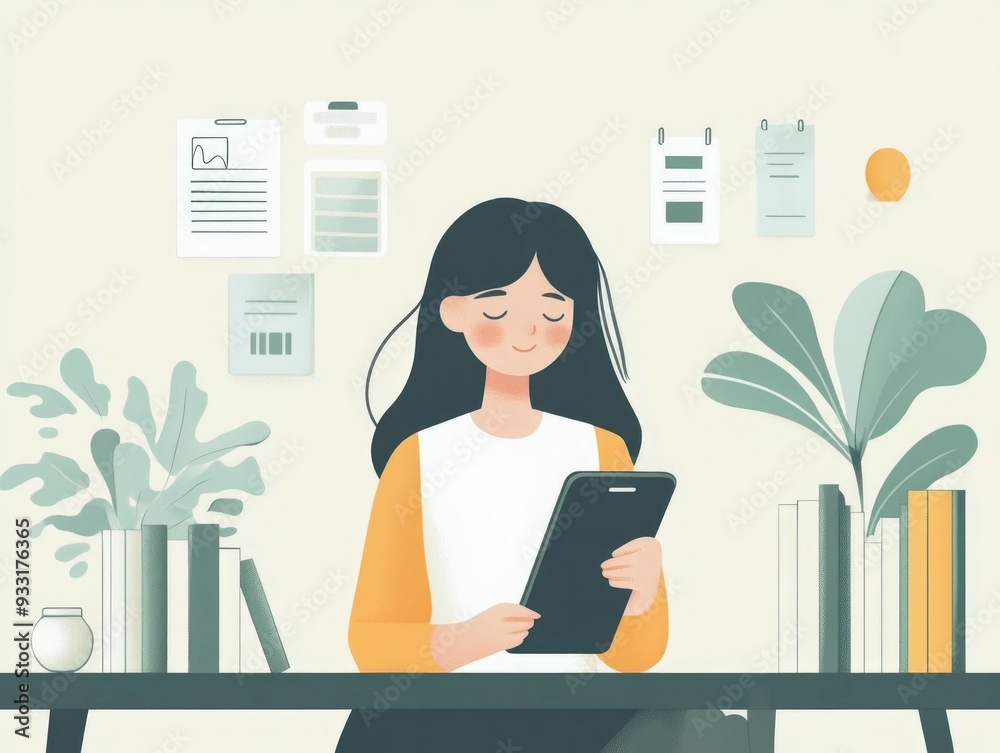 Poster of a person using a language learning app on a smartphone flat design style depicts education techno