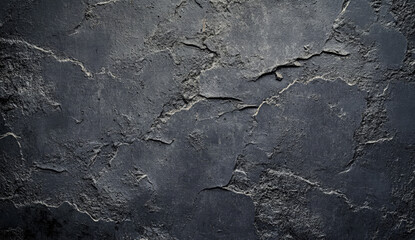 Black textured wall with cracks, grunge background.