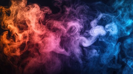 A swirling mix of bright, colorful smoke, forming a dynamic and abstract visual effect in a dark space.