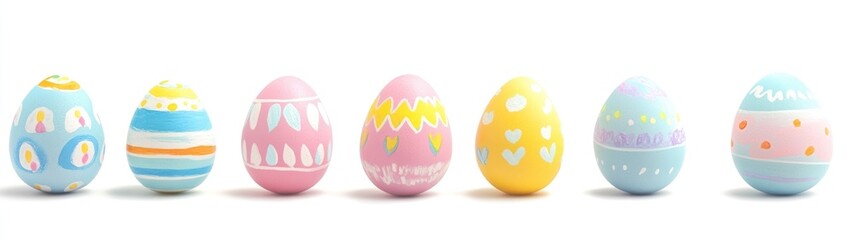 Fototapeta premium Row of Colorful Hand-Painted Easter Eggs