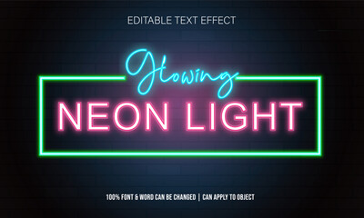 editable neon light text effect