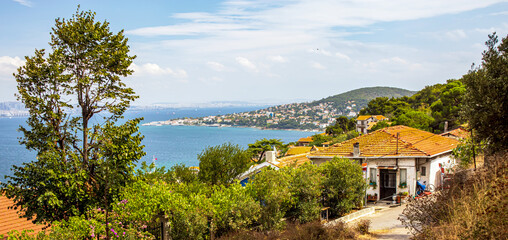 landscape with sea and mountains in the island in istanbul