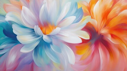 An explosion of soft, pastel petals mingling with bold, vibrant colors, evoking a serene and tranquil atmosphere.