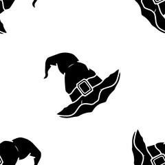 Seamless vector Halloween pattern with colorful with hats. Simple doodle style