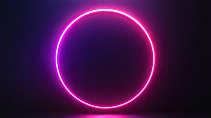 Obraz premium Gradient neon circle frame, emitting a soft glow against a dark background, perfect for digital designs.