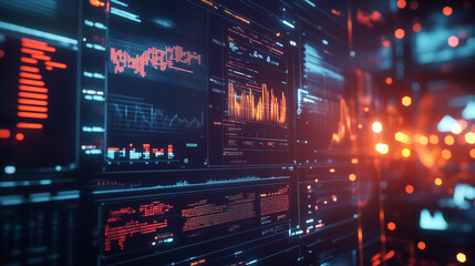 Advanced Data Analytics Interface with Glowing Visuals, AI and Big Data Concept