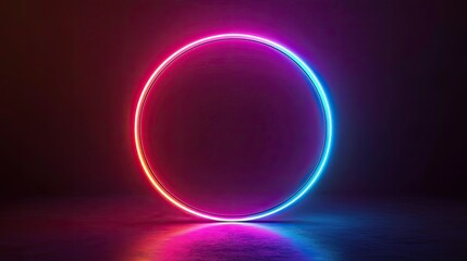 Round neon frame glowing with a gradient of colors, set against a dark background for a vibrant effect.