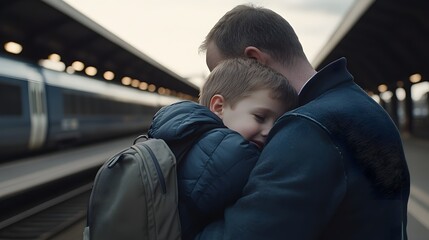 Emotional Father Son Goodbye Moment Train Station