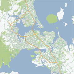 Road map of Auckland in New Zealand. Contains layered vector with roads water, parks, etc.