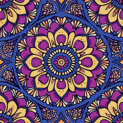 Colorful Floral Mandala: Purple, Yellow, and Blue Harmony