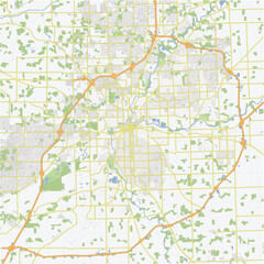 Road map of Fort Wayne in Indiana. Contains layered vector with roads water, parks, etc.