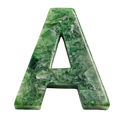 The letter A made with jade isolated on a white transparent background
