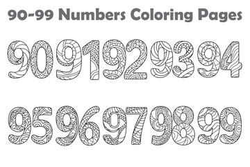 90-99 Number Coloring Pages Preschool Learning and Tracing Number Worksheet