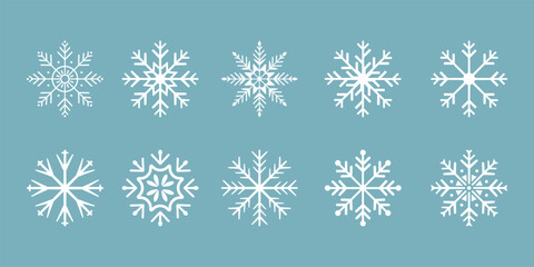Set of cute snowflake icons on isolated  background New Year ornament Symbols for mobile apps and website design. Flat snowflake icons, silhouette. 