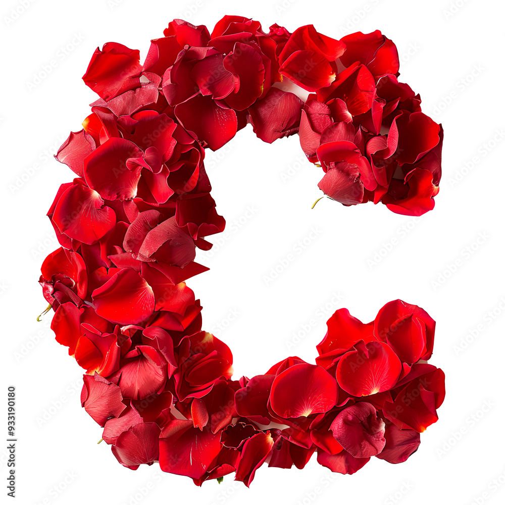 Wall mural the letter 'c' made with a bunch of red rose petals isolated on a white transparent background