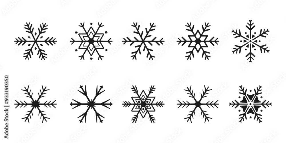 Canvas Prints set of cute snowflake icons on isolated white background new year ornament symbols for mobile apps a