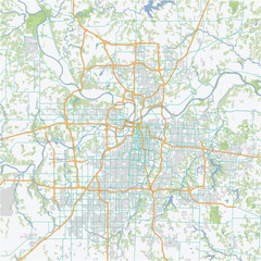 Road map of Kansas City in Missouri. Contains layered vector with roads water, parks, etc.