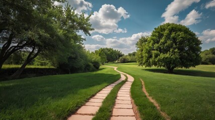 Cutout asphalt path through green grass by Yeti Studio 