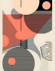 poster geometric, line, style, black, beige, pink