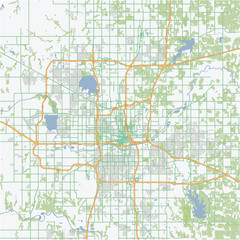 Road map of Oklahoma City in Oklahoma. Contains layered vector with roads water, parks, etc.