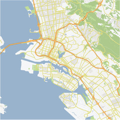 Road map of Oakland in California. Contains layered vector with roads water, parks, etc.