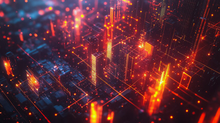 Obraz premium Smart digital Innovation city with connection network reciprocity over the cityscape. of future smart wireless digital city and social media networking systems that connects people with in city