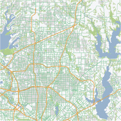 Road map of Plano in Texas. Contains layered vector with roads water, parks, etc.