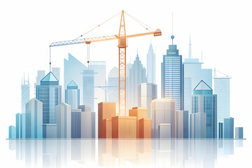 Photo Realistic as Skyline with construction cranes concept as A dynamic city skyline with construction cranes symbolizing growth and hard work perfect for business presentations needing a clean and p