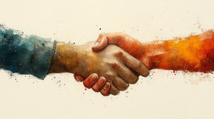 Two hands on a bright backdrop come together in a handshake, symbolizing agreement and partnership.