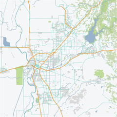 Road map of Sacramento in California. Contains layered vector with roads water, parks, etc.