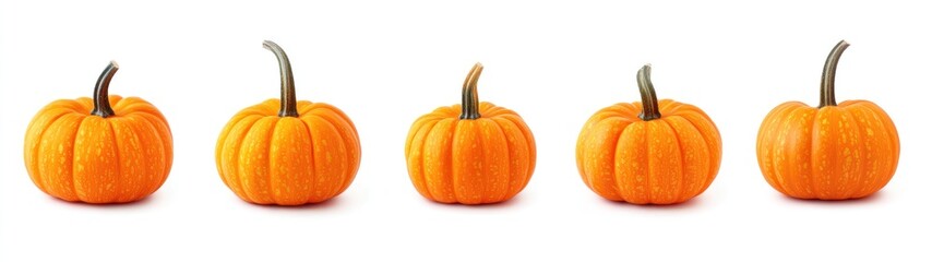 Fototapeta premium Pumpkins with Green Stems on White Background