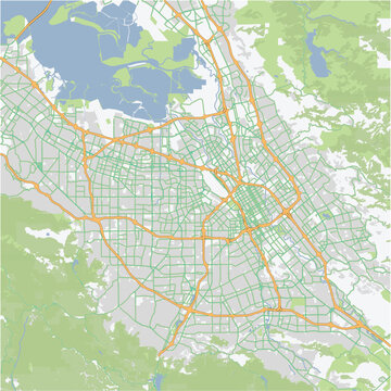 Road map of San Jose in California. Contains layered vector with roads water, parks, etc.