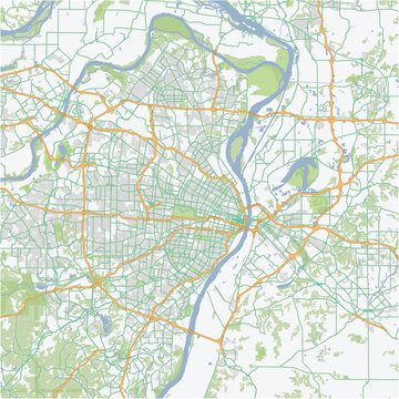 Road map of St. Louis in Missouri. Contains layered vector with roads water, parks, etc.