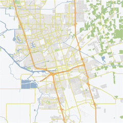 Obraz premium Road map of Stockton in California. Contains layered vector with roads water, parks, etc.