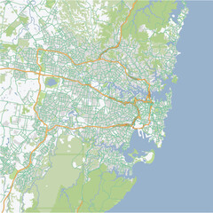 Road map of Sydney in Australia. Contains layered vector with roads water, parks, etc.