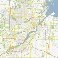 Road map of Toledo in Ohio. Contains layered vector with roads water, parks, etc.