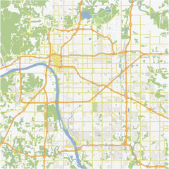Road map of Tulsa in Oklahoma. Contains layered vector with roads water, parks, etc.